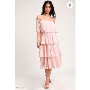 Lulu’s Blush Off-the-Shoulder Ruffle Midi Dress